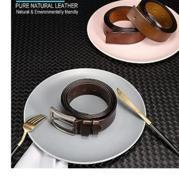 Men's Full Grain Leather Belt,100% Italian Real Solid Leather, Coffee - Picture 5 of 7